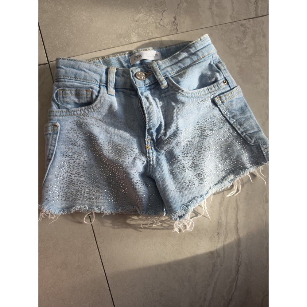 Zara Light Cut Off Blue Denim Shorts With Sparkles Size 6T Kids